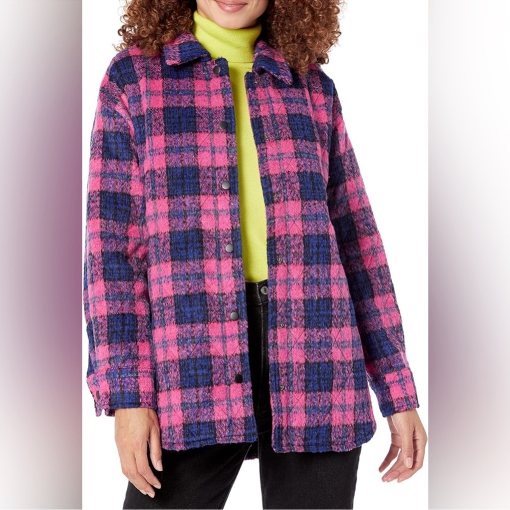 Steve Madden Pink and Blue Plaid Teddy Jacket